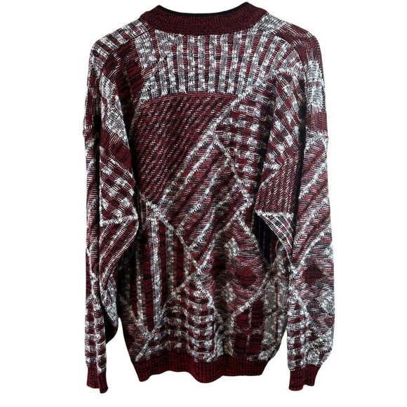 Vintage American Crusader Maroon Abstract Knit Cardigan Men’s XL Grunge Cobain - Picture 5 of 6